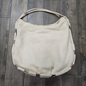 DKNY Womens Cream Pebbled Leather Hobo Bag Gold Hardware Large Slouchy Tote